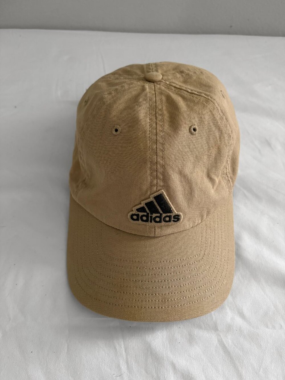 Adidas Khaki Baseball Cap | Black Embroidered Logo | Washed Cotton Twill